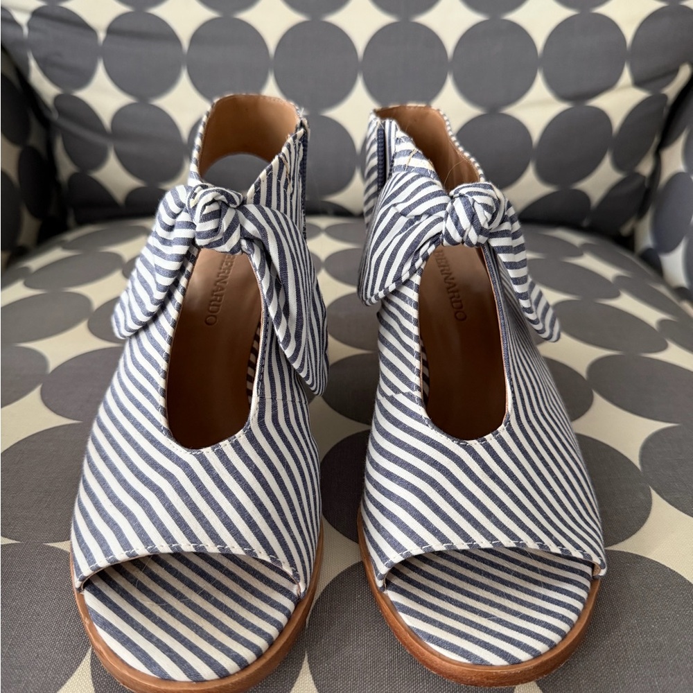 Bernardo Navy and White Striped Lizzie Sandals